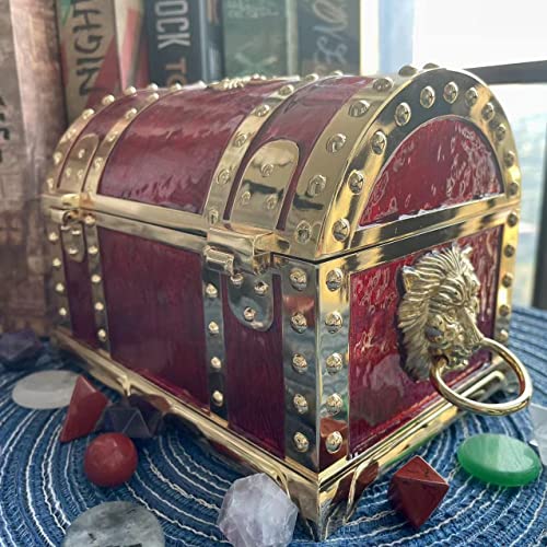 Vintage Metal Jewelry Chest Treasure Trinket Box, Gem Storage Tray Ring Earrings Necklace Keepsake Gift Holder Case Bag For Girls Ladies Women (Large Golden Red) #TOP4