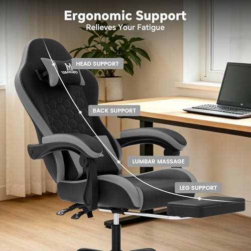 Image of Gaming Chair, Computer Office Chair with Footrest, Adjustable Height & Backrest Gaming Chairs with Swivel for Adults, High Back PU Leather Ergonomic Chair with Lumbar Support, BlackGrey