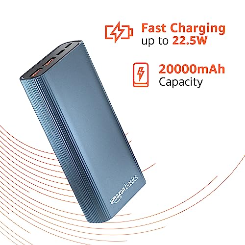 Image of Amazon Basics 20000mAh Metal 22.5W Power Bank Blue