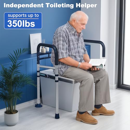 Image of Toilet Safety Rails (350 LB) - Adjustable, Foldable Toilet Handle Frame for Elderly & Disabled Adults, Supports All Toilet Types (Lake Blue)