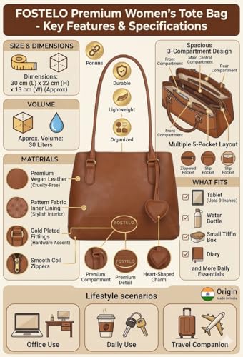 Image of Fostelo Women's Zita Luxe Tote Handbag for Women | Hobo Bag for Work | Ladies Purse | Stylish Shoulder Bag | Gift For Women