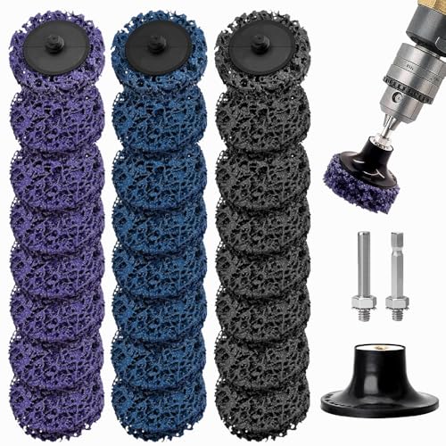 Coztie CSD Scheibe Schleifscheibe 18 Stück Grobreinigungsscheibe Reinigungsscheibe Set 2 Zoll Grobreinigungsscheibe Bohrmaschine mit zwei Zugstangen für Entrosten oder (50mm Mischen von Farben 18)