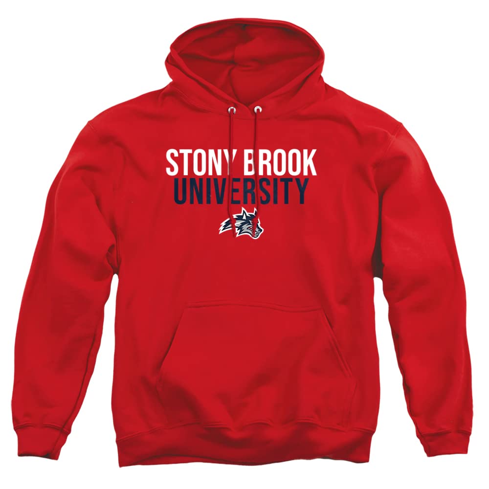 Stony Brook University Official Stacked Unisex Adult Pull-Over Hoodie,Red, Medium