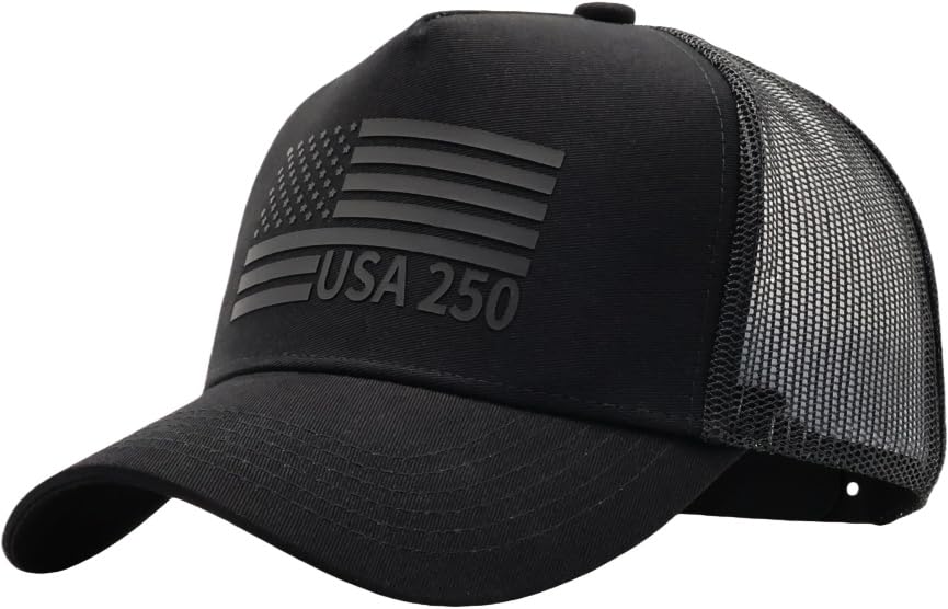 Image of USA Flag Snapback Hat Fits One Size&XXL /3XL - Mens Mesh Trucker Ball Hats - US 250th Anniversary Veterans Memorial Day Gifts