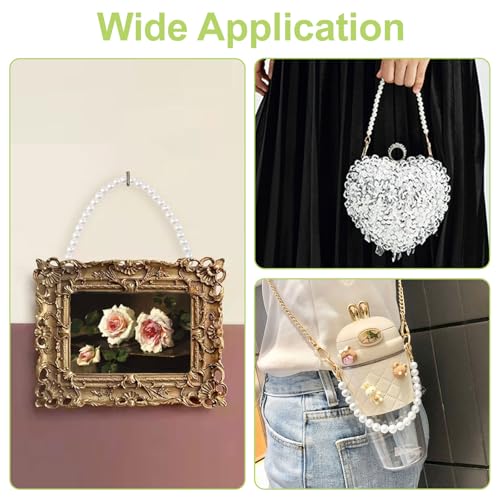 Image of Pearl Picture Hanging Chain, 6Pcs Plastic Photo Frame Hanger Decorative Pearl Chain for Hanging Picture, Purse , Handbag