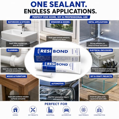 Image of GREENARTZ 4pcs x 50ml Resi-Bond Silicone Waterproof multipurpose sealant creates protective seal ideal for metal, glass, rubber, tile,used indoors and outdoors, aquarium safe(fresh and salt water)