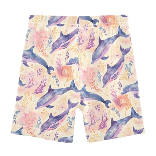 Light Pink Dolphin Pattern Girls Shorts Elastic Waist Sports Shorts Girls Leggings Pants for 4-10 Years2