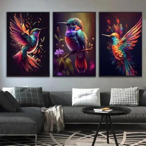 Cuadros de acuarela florales con colibríes para un salón lleno de luz y alegría
