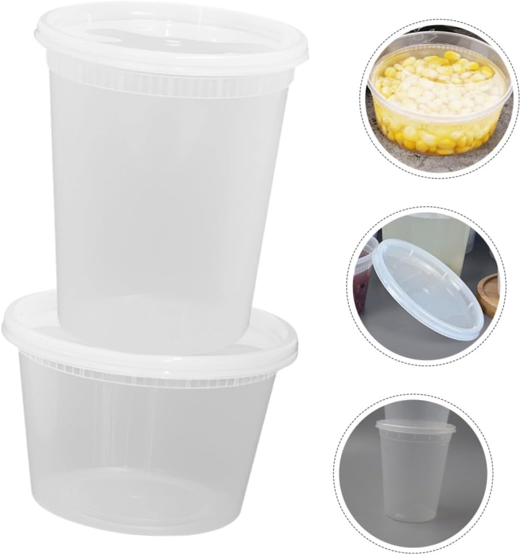 TOYANDONA 50pcs Disposable Soup Cups with Lids 16oz 32oz Portion Bowls Sealed Containers Heat Resistant for Takeout Food Packaging