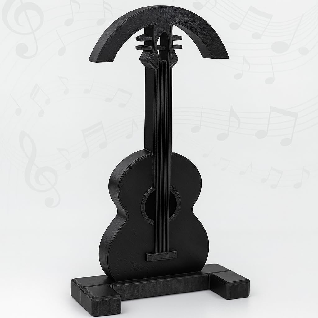 CUBIX3D Guitar Shaped Headphone Stand for Gaming Headsets & Over-Ear Headphones | Black 3D Printed Desktop Headset Holder Organizer | Unique Music & Gamer Accessory Gift