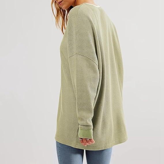 FMCHICO Long Sleeve Waffle Knit Top Crew Neck Oversized Womens Casual Tops Plus Size Sweatshirt for Women
