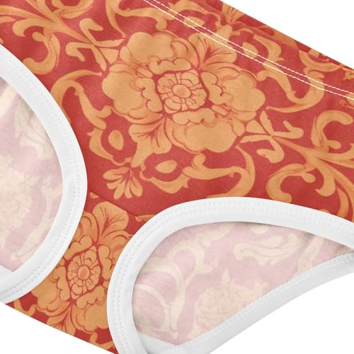 Girls' Cotton Briefs Organic Underpants for Toddlers Rich Orange Ornate Pattern4