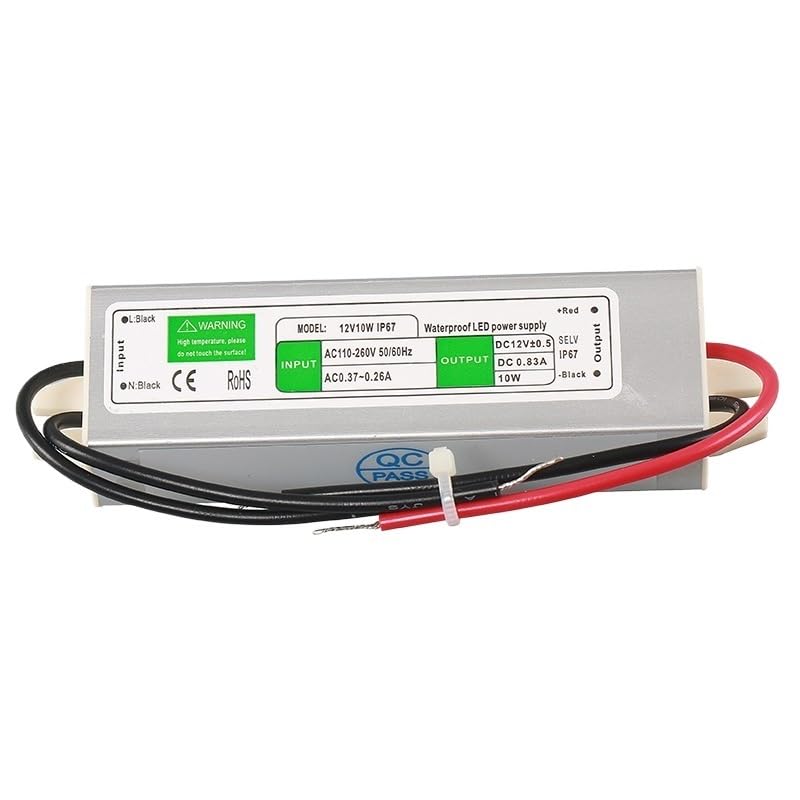 1pcs AC/DC 220V to 12V Power Lighting Transformer Switch LED Driver Waterproof IP67 Aluminum 10W 20W 30W for LED Light Strip(10W)