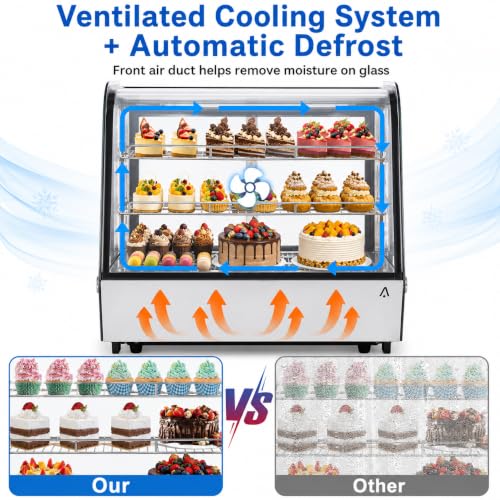 Image of 6.5 Cu.Ft Countertop Refrigerated Display Case - Commercial Bakery Refrigerator with LED Lighting, Auto Defrost & Sliding Glass Door for Cafe, Restaurant, Dessert Display