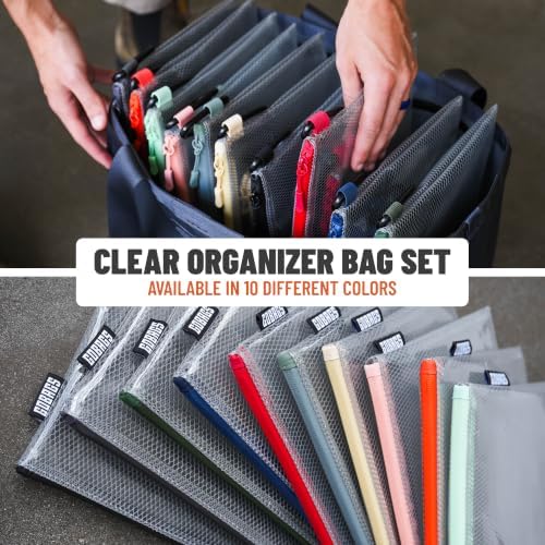 GOBAGS Air Production Multi-Size Clear Zipper Pouch (4-Pack) – Cable Organizer & Travel Gear Bag for Electronics, Camera Accessories, Tool Pouch & Small Tech Storage (Ranger Green) - 3