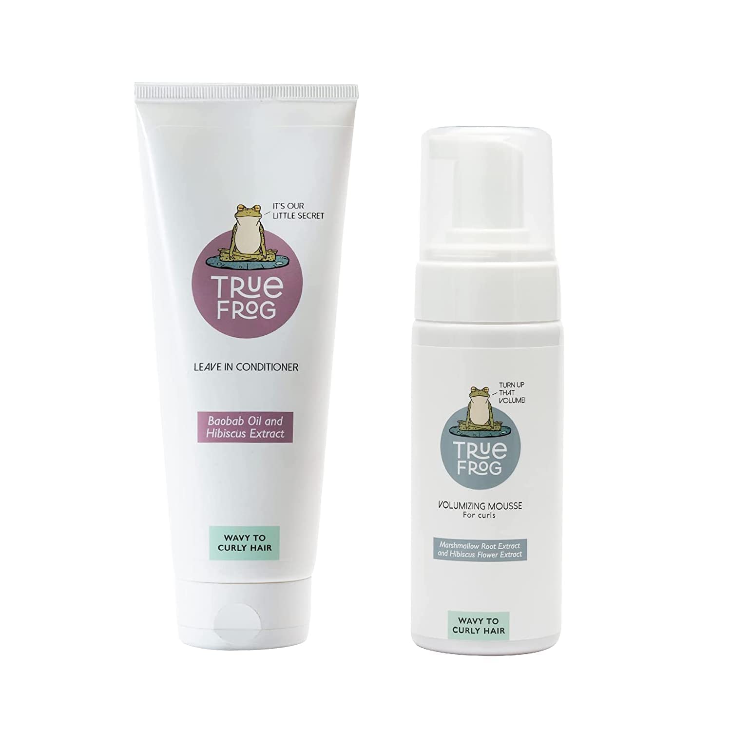 TRue FRoG Leave-in Conditioner – 200g and Volumizing Hair Mousse- 150ml For Moisturization and Definition, with Boabab Oil and Hibiscus Extract For Curly and Wavy Hair (Combo Pack of 2)
