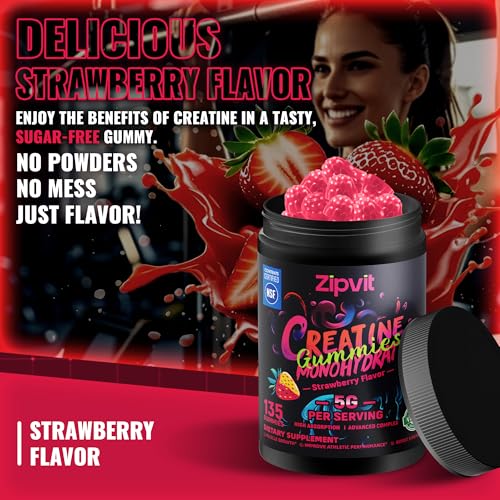 Image of Creatine Monohydrate Gummies, NSF Certified Creatine Gummy, 5g Dose for Men & Women to Support Muscle, Strength, Recovery, Cognitive Health & Memory, Strawberry Flavor, 135 Gummies