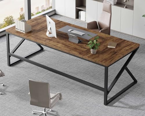 Image of HSH Large Rustic Brown Computer Desk, 78 Inch Extra Long Metal Wood Desk for Home Office, Two Person Executive Writing Study Gaming Desk Table, Bedroom Living Room PC Laptop Dual Monitor Desk