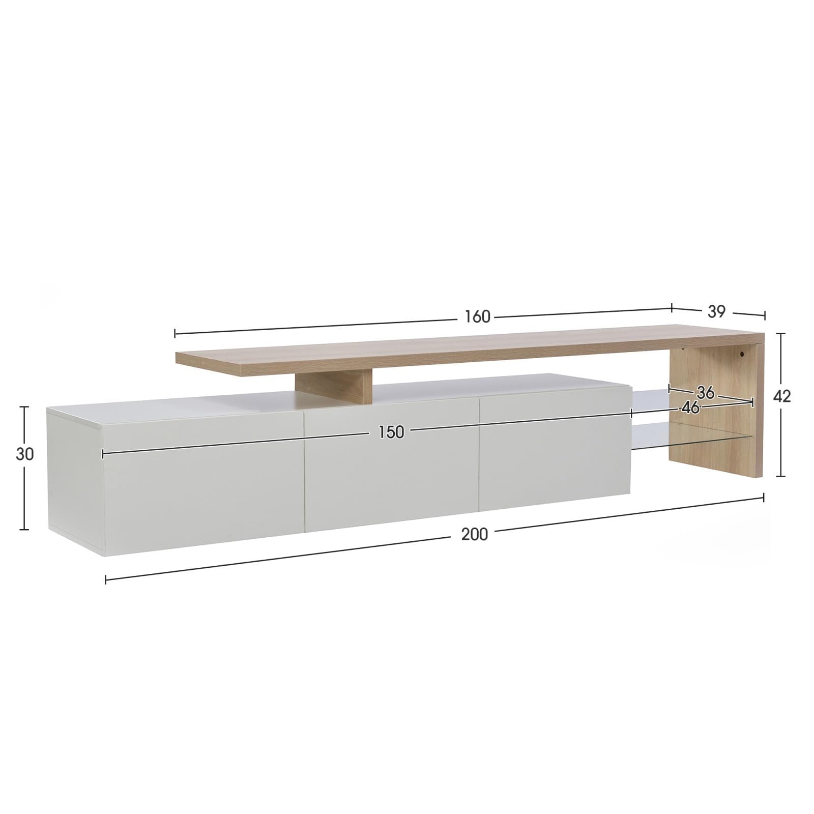 Mueble bajo para TV con Espacio de Almacenamiento, Mesa de televisión con 3 Puertas y Estante de Cristal, Banco de TV para televisores de hasta 85 Pulgadas, aparador para salón, Color Blanco