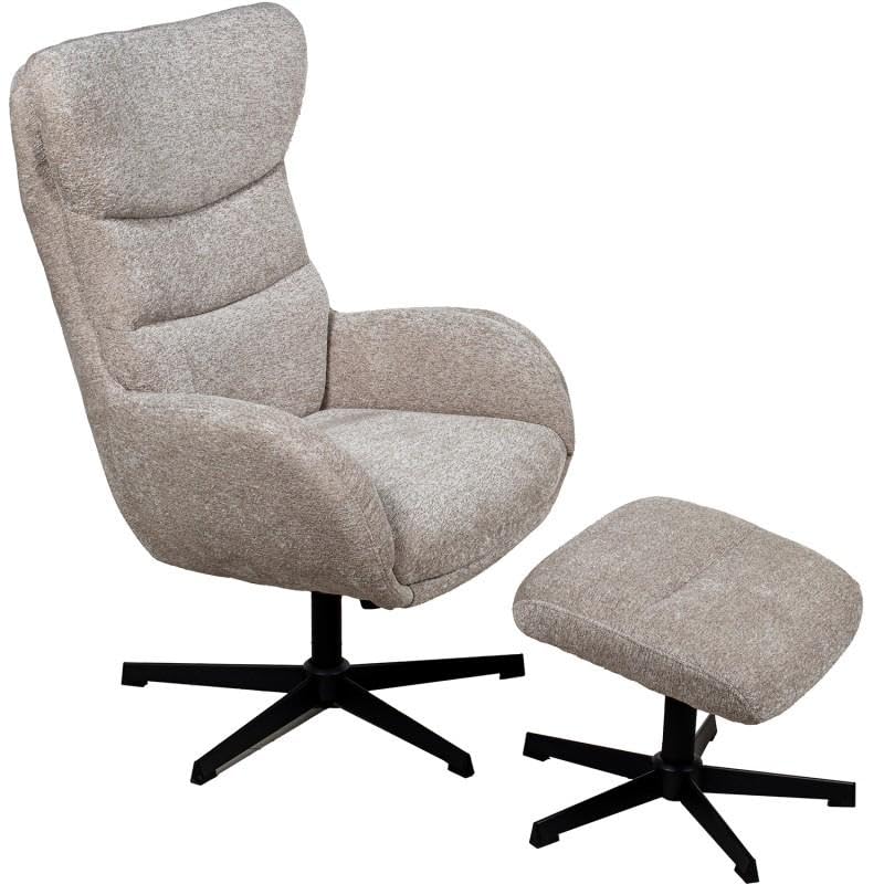 DRW Sillon Relax Giratorio con reposapies de Metal y Tela en Beige y Negro 75x82x108 cm
