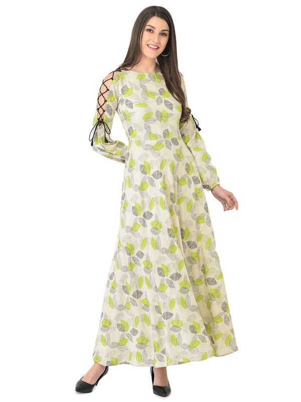 OjjasviOff White Printed Maxi Dress OJ1622