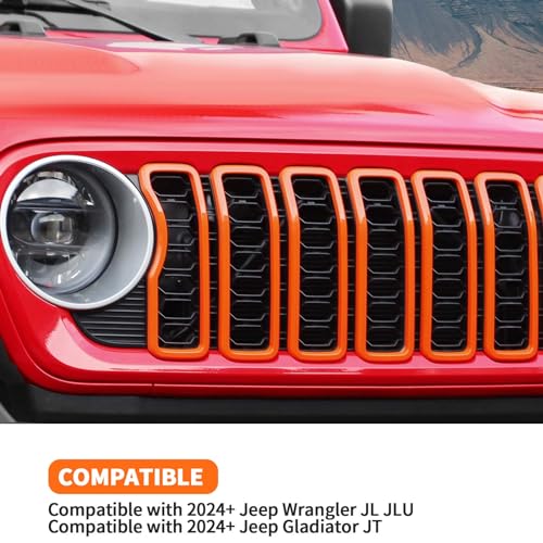 Image of Front Grill Insert Grille Inserts Cover Kit 7Pcs Compatible with 2024-2025+ Jeep Wrangler JL JLU & Gladiator JT,Orange