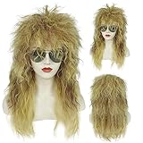 ANOGOL Wig Cap+Long Blonde Mixed Brown Curly Mullet Wig for Women Synthetic 80s Wig Rock Style For Women Girls Men Boys Dress Up Wig For Costume Party Wig For Halloween Wig For Christmas Wig Cosplay