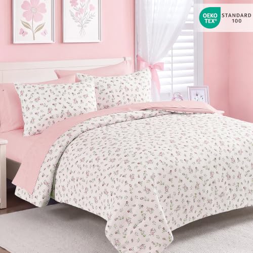 Image of Queen Comforter Set for Girls Floral Cottagecore 7 Pieces Bed in a Bag