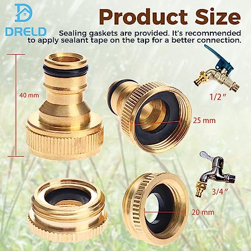 DRELD 2Pcs Hose Tap Connector, Brass Garden Hose Tap 1/2 and 3/4-inch BSP Fitting - Image 3