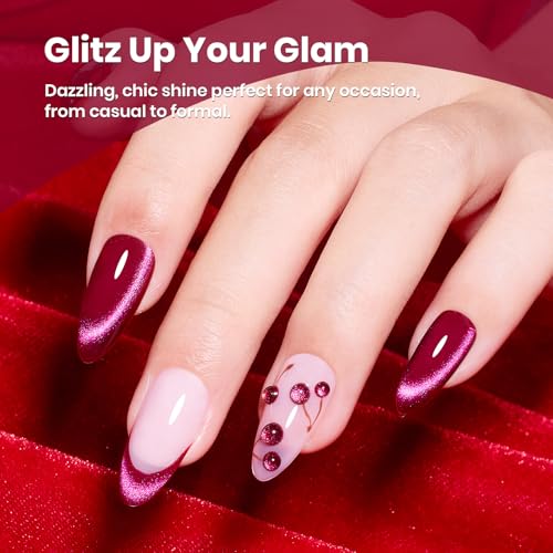 Image of Beetles Pink Cat Eye Gel Nail Polish - 15ML Gel Polish Glitter Pink Cat Eye Magnetic Soak Off UV Cherry Shimmer Nail Art Design Manicure Gift for Women