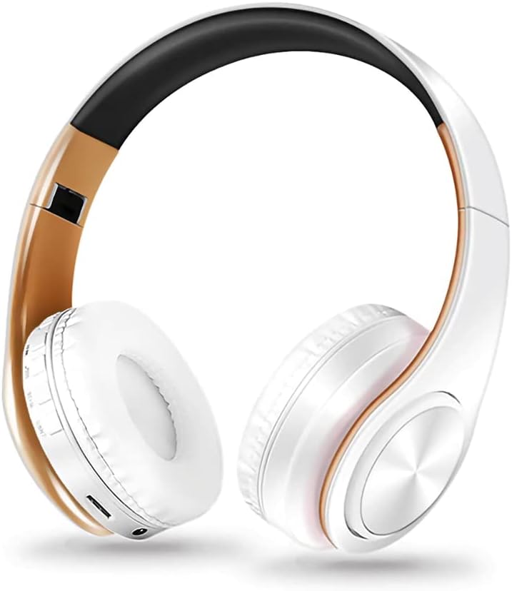AXELENSWireless Bluetooth Headphones with Noise Isolation, Noise Cancelling with Built-in Microphone FM Radio and TF SD Card Long Battery Life Foldable Over-Ear Headphones White Gold
