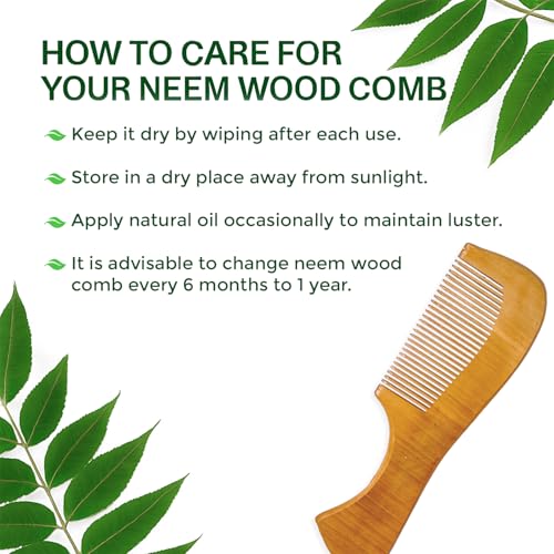 Image of COMBELLE Premium Neem Wood Comb - Eco-Friendly, Oil-Treated Anti-Hairfall & Frizz Control Comb for Men, Women, & Kids - Natural Wooden Comb for Healthy Hair, Dandruff Control, and Scalp Massage (NEEM COMB-5)