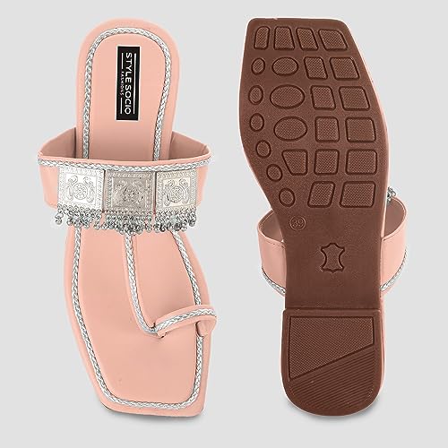 Image of Kolhapuri Ethnic Flats for Women Leather Chappal Stylish Ladies Casual Rajasthani Chappal Banjara Style