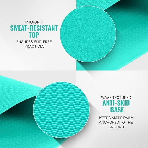 Image of WiseLife Classic Eco-TPE 8 MM Yoga Mat with Yoga Strap for Men & Women | Extra Thick, Long & Wide Non-Slip, Anti-Tear Exercise Mat for Home, Gym, Workout, Fitness, Yoga & Pilates (Teal)