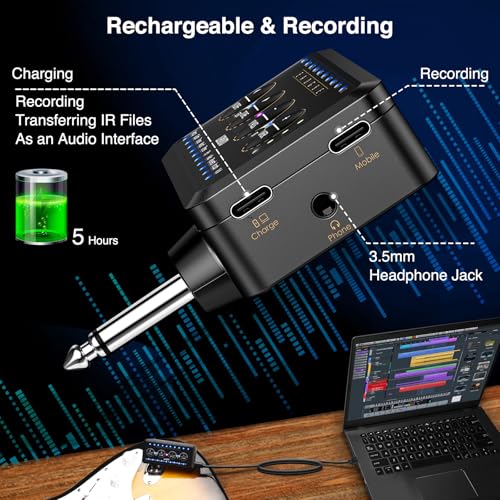 Image of LEKATO Guitar Headphone Amp, Mini Guitar Amplifier with 10 Presets,10 Amp Models,10 IR Loading,Tuner, Bluetooth Receiver,Inlay Multi Effects Delay Reverb Chorus Overdrive, USB Recording