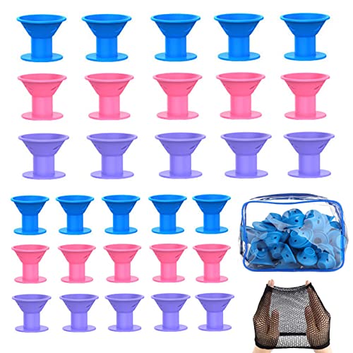 Bigoudis Silicone 30 Pcs Bigoudis Magiques en Silicone Cheveux Rouleaux Coiffure + Sac de Rangement Bigoudi Souple Rouleaux Chauffants Cheveux pour Femme Salon Coiffure