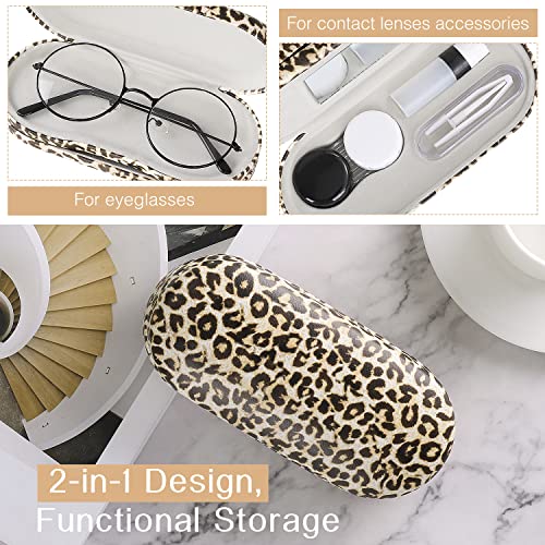 Image of MoKo Double Eyeglass Case, Contact Lens Case with Mirror Tweezers Remover, 2 in 1 Double Sided Portable Contact Lens Box Holder Container Storage Kit Sunglasses Pouch for Men & Women, Leopard