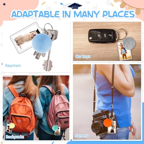 Image of Henoyso 100 Pack Acrylic Photo Keychains with Colorful Pom Poms, 2 x 3 Inch | Double Sided Acrylic Photo Keychains, Easy DIY for Back to School Students Gifts, Classroom Rewards,, Graduation Keepsakes
