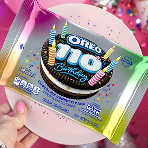 Image of OREO 110th Birthday Chocolate Confetti Cake Chocolate Sandwich Cookies, Limited Edition, 12.2 oz Pack