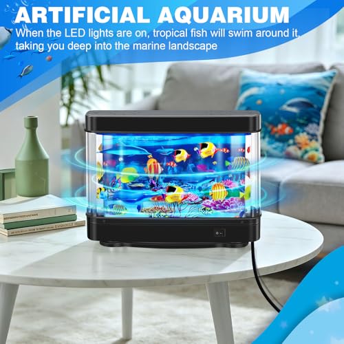 Image of DoubleCare Fake Fish Tank,Virtual Ocean Moving Fish lamp,Fake Aquarium Decor,Realistic Artificial Aquarium Decorations for Bedroom & Office（Black）