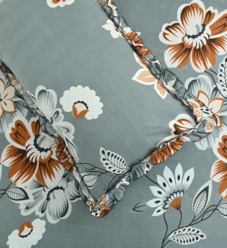 Image of Fitted Bedsheet Queen Size 300 TC Soft Cotton Feel Microfiber All Around Elastic Fitted Double Bedsheet with 2 Frill Pillow Covers | Size (60x78) Gey Flower