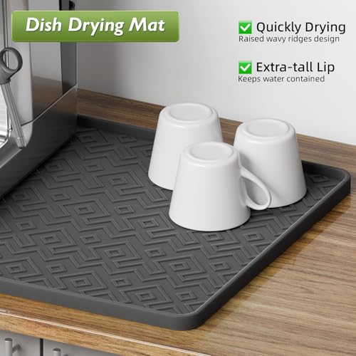 Image of Silicone Coffee Mat with Raised Edges 17.7'' x 14.9'' Waterproof Countertop Mat, Coffee Maker Pad, Espresso Machine Mat, Heat Resistant Dish Drying Mat
