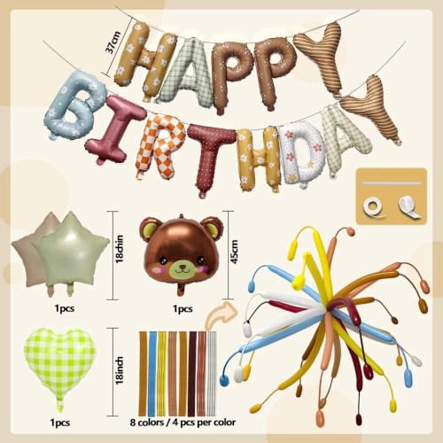 Image of Happy Birthday Banner Letter Balloon Dusty Colorful Birthday Decor Kit