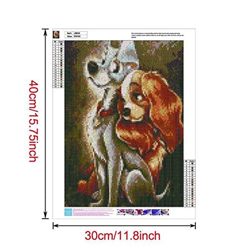 Better Selection 5D Diamant Peinture Kit Lady and The Tramp Deux Chiots Full Drill Arts Craft pour La Décoration Murale pour La Maison Adultes Et Enfants 30x40 cm