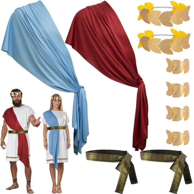 LFUTARI 2 Set Easter Roman Toga Costume Accessories Greek God Outfit Accessory Set Includes Shawls Belt Leaf Headpiece Bracelets for Adult Easter Halloween Cosplay Role Playing Party