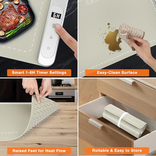 Image of FYY Warming Mat for Food with Heat Resistant Pad - Rapid and Full Surface Heating, 7 Temp Settings, 6H Timer, Rollable Portable Food Warming Mat for Countertop Party Buffet (XXXL, Khaki)