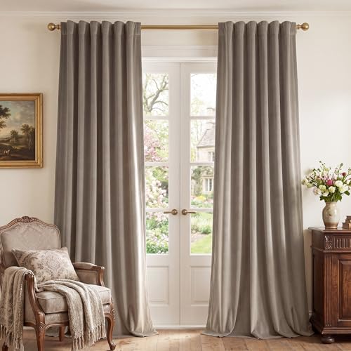Image of Camel Beige Velvet Curtains for Decor Extra Long, W52xL108, 2 Pcs | 300GSM Thick Soft Fabric, Light Blocking, Summer Heat Insulated, Pinch Pleat Window Covering for Studio, Dining Room, Kitchen