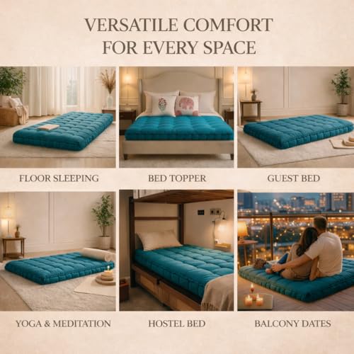 Image of Khadi Essential Cotton Gadda Mattress | Double Bed | 72x36x5 Inch | 100% Pure Cotton Fabric | Reversible | All Season Breathable | Soft & Firm | (Single)