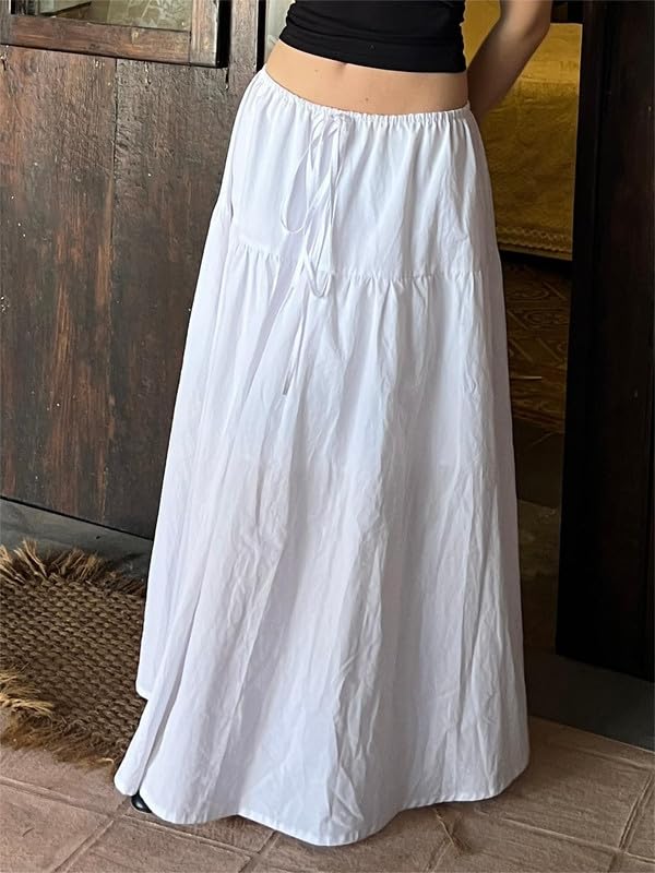 Sastianaen Women Y2k Ruffle Maxi Skirt Vintage Flowy A Line Tiered Long Skirt Boho High Waist Skirt Going Out Beachwear2