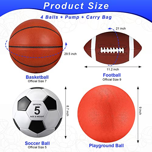 Lenwen 4 Pcs Sports Balls Set, Include Official Size Basketball Soccer Football Playground Ball Pump Equipment Bag for Teen Adult Christmas Ball Gifts - Image 3